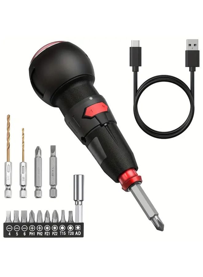 أسود USB C قابل لإعادة الشحن لاسلكي مفك براغي كهربائي مع ضوء LED محمول أداة دوارة صغيرة - Image 1